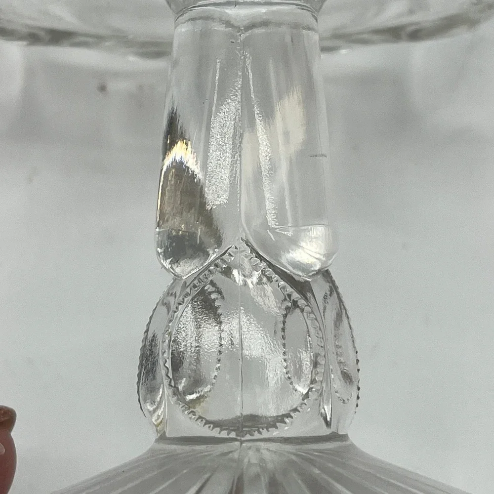 Vintage Clear Glass Pedestal Candy Dish‎ Compote Bowl Floral Etched